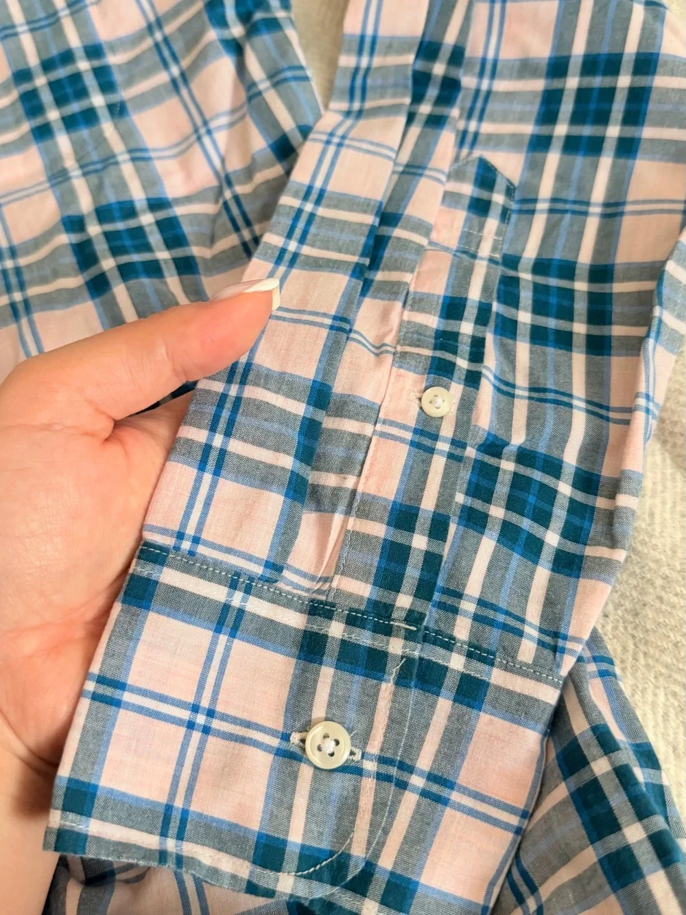 J.Crew Secret Wash Checkered pink/blue Buttoned Collar Size Small Slim NWOT